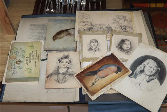 A folio of watercolours and drawings, and mixed oils and watercolours